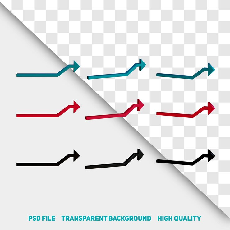 PSD 3d render minimalist 3d kırmızı siyah yeşil ok premium psd simge bölüm 20