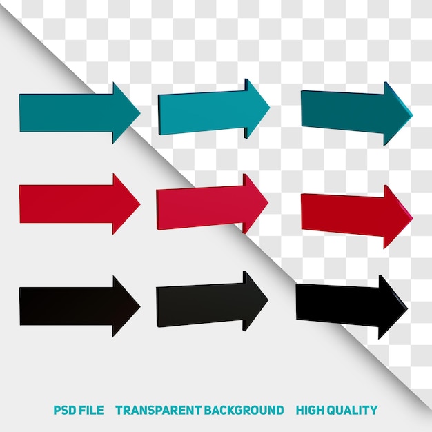 PSD 3d 렌더링 미니멀리스트 3d 빨간색 검은 색 녹색 화살표 프리미엄 psd 아이콘 부분 26