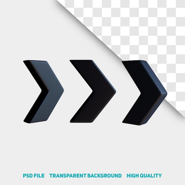 PSD 3d render minimalist black bold arrow premium psd icon