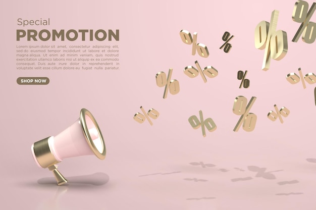 PSD 3d render minimalist megaphone template