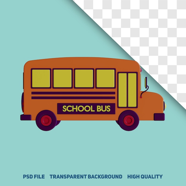 PSD 3d render minimalist school bus transport right side view premium psd icon