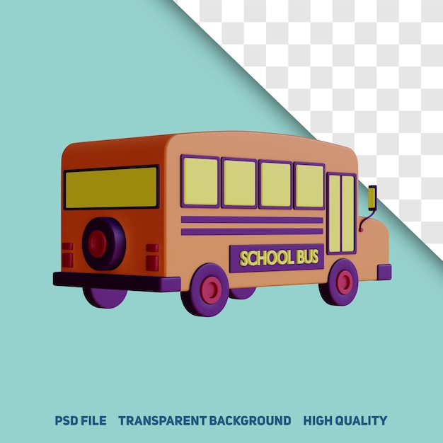 3d render minimalist school bus transportation back right side view premium psd icon