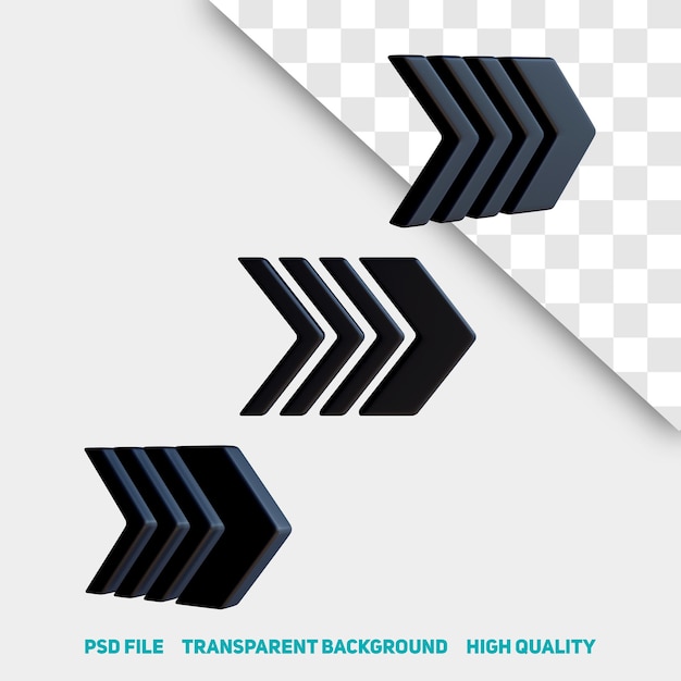 PSD 3d render minimalist triple bold black arrows premium psd icon