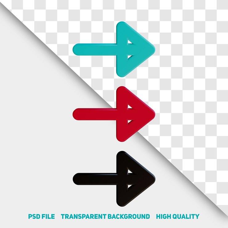 3D render minimalistisch 3D rood zwart groen pijl premium psd pictogram deel 2
