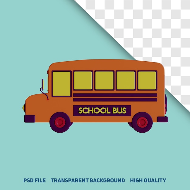 PSD 3d render minimalistisch schoolbus vervoer linker zijaanzicht premium psd icon