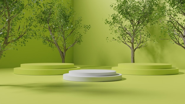 3D render minimalistisch wit podium op groene achtergrond