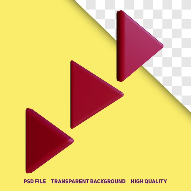 3d render minimalistische 3d rode driehoek pijl premium psd icon