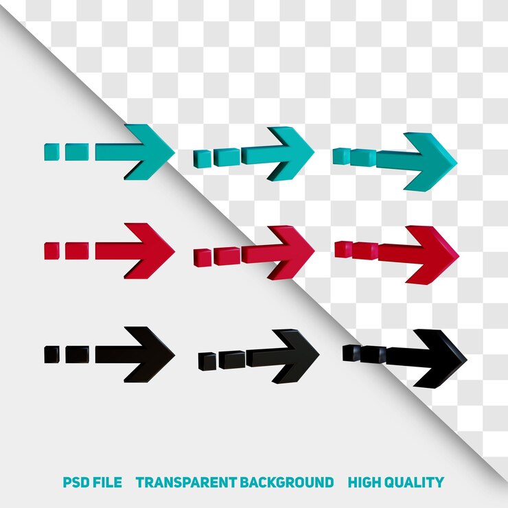3d render minimalistische 3d zwarte rode en groene pijl premium psd pictogram deel 10