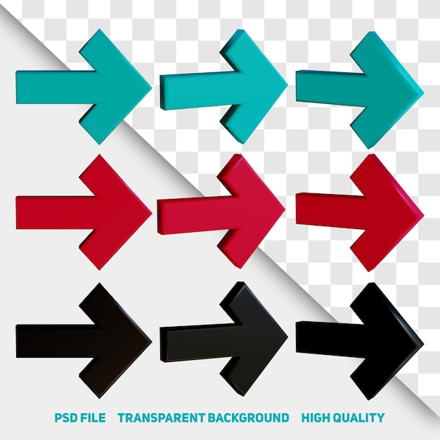 PSD 3d render minimalistische 3d zwarte rode en groene pijl premium psd pictogram deel 1