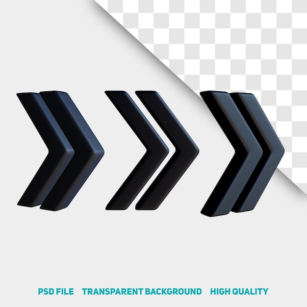 PSD 3d render minimalistische dubbele zwarte pijl premium psd icon