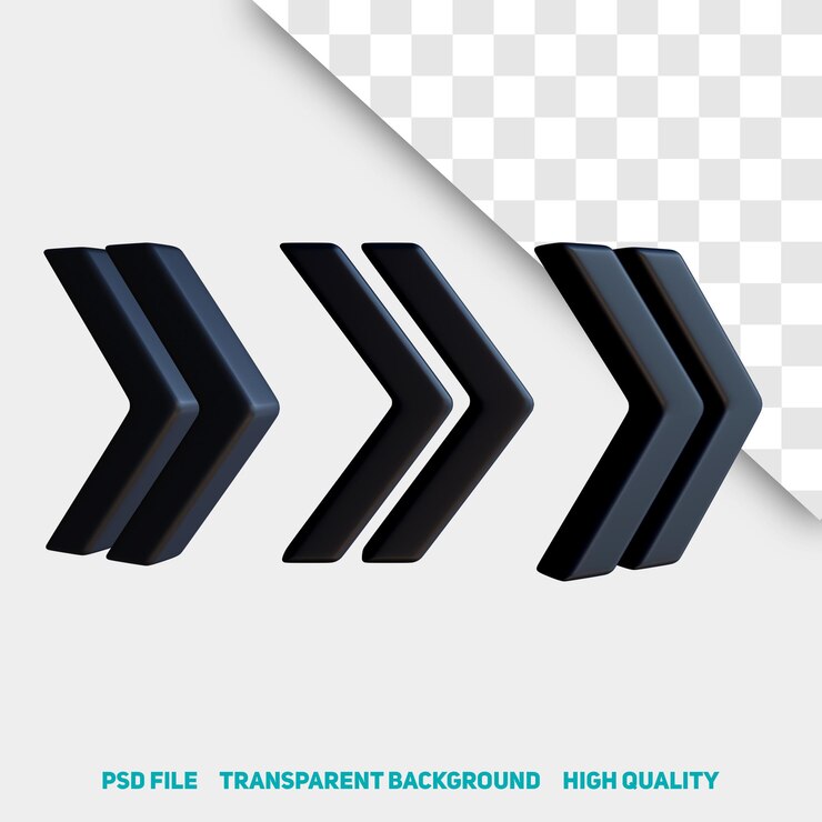 3D render minimalistische dubbele zwarte pijl premium psd icon