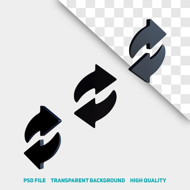 3d render minimalistische zwarte dubbele korte boog pijl premium psd icon