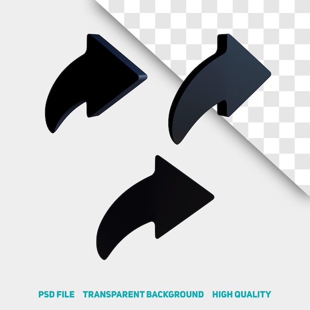 3d render minimalistische zwarte korte boog pijl premium psd icon