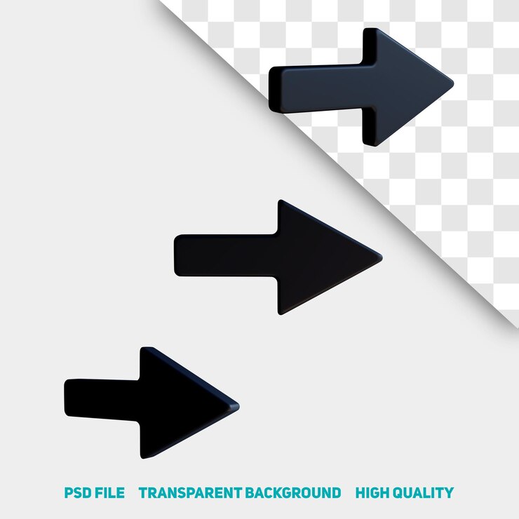 3d render minimalistische zwarte pijl premium psd icon