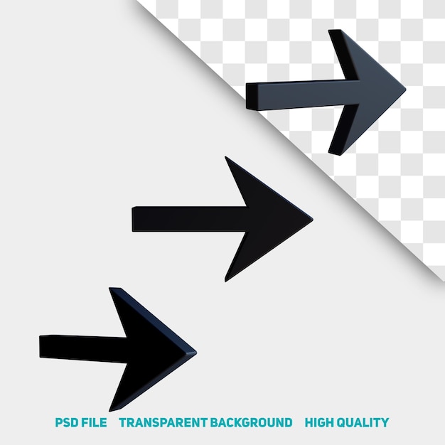 PSD 3d render minimalistische zwarte pijl premium psd icon