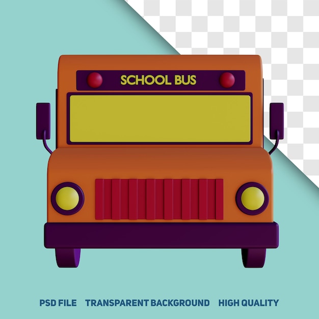 PSD 3d render minimalistyczny autobus szkolny transport widok z przodu premium psd ikona