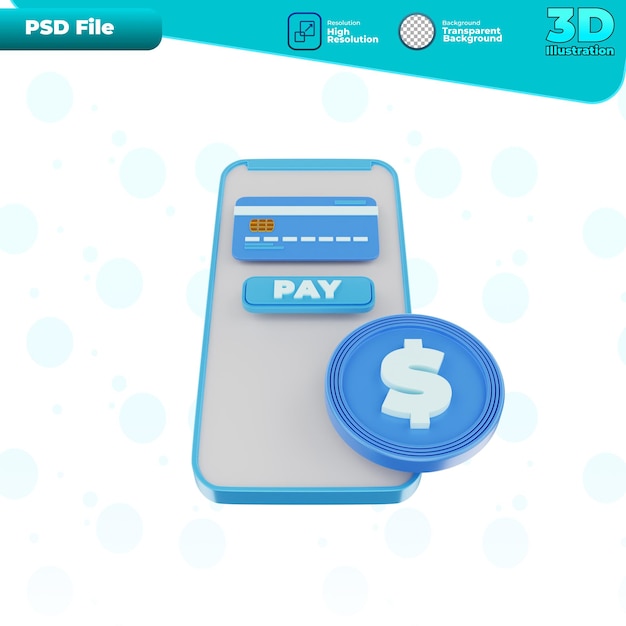 3d render mobile payment icon illustration