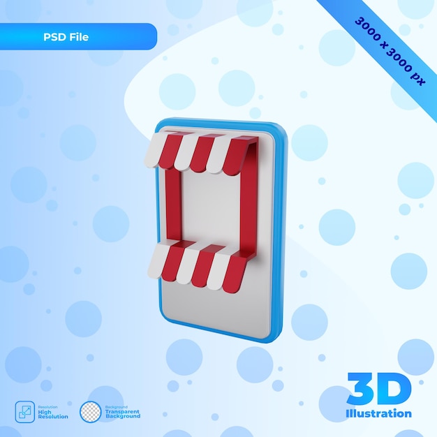 PSD rendering 3d dell'illustrazione del negozio mobile