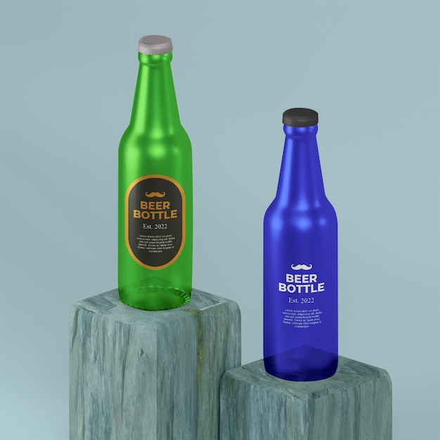 3d render mockup bierfles in stenen podium