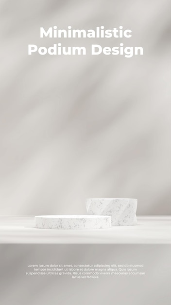 3d render mockup template of marble podium in portrait with white wall and sun shadow