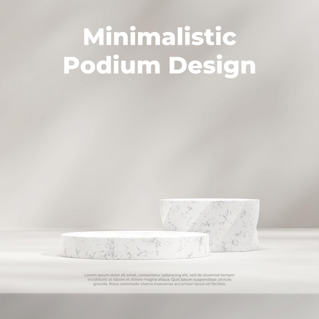 3d render mockup template of marble podium in square with white wall and sun shadow