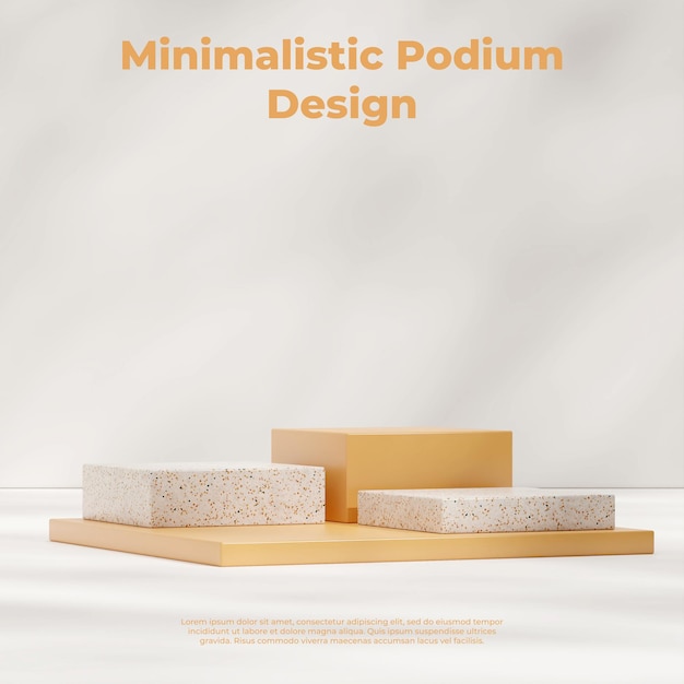 PSD 3d render mockup template of yellow and terrazzo texture podium in square with sun shadow