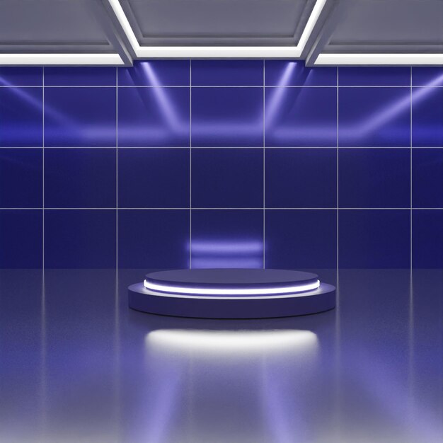 PSD 3d render modern blauw podium op blauwe achtergrond hoge kwaliteit