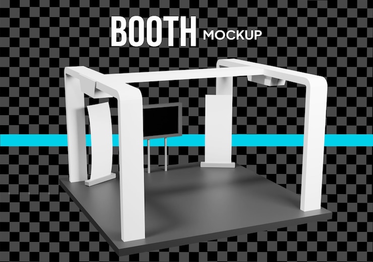 PSD 3d render of a modern exhibition booth mockup