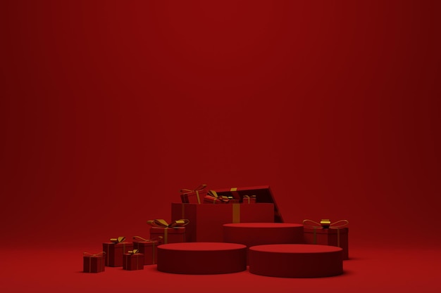 3d render modern red christmas podium scene background for product display