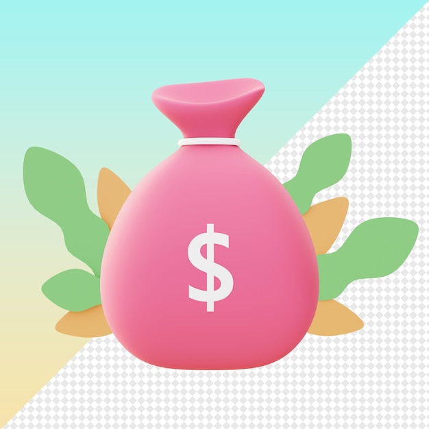 3d визуализация денежный мешок доллар розовый цвет шаблон пакета для ui ux веб социальных сетей и элементов дизайна