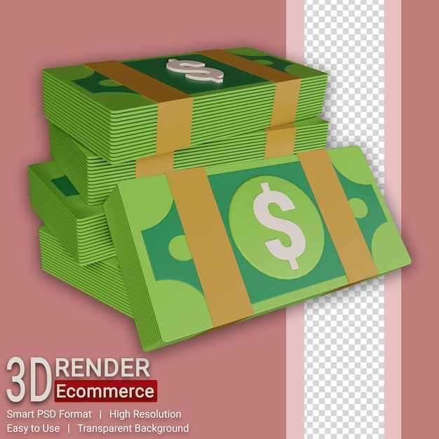 PSD 3d render money dollar illustration isolated transparent background