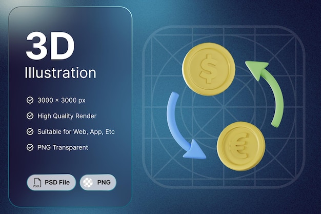 PSD 3d render money exchange accounting finance concept modern design