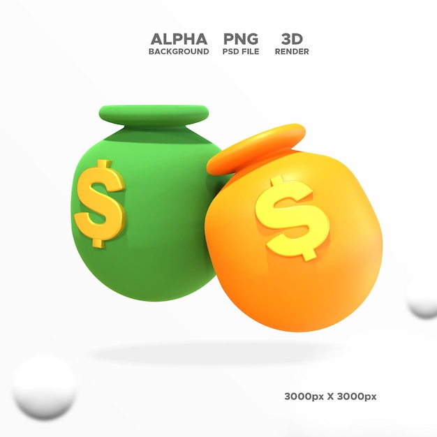 3D рендеринг значка мешка с деньгами для иллюстрации дизайна изолированного объекта