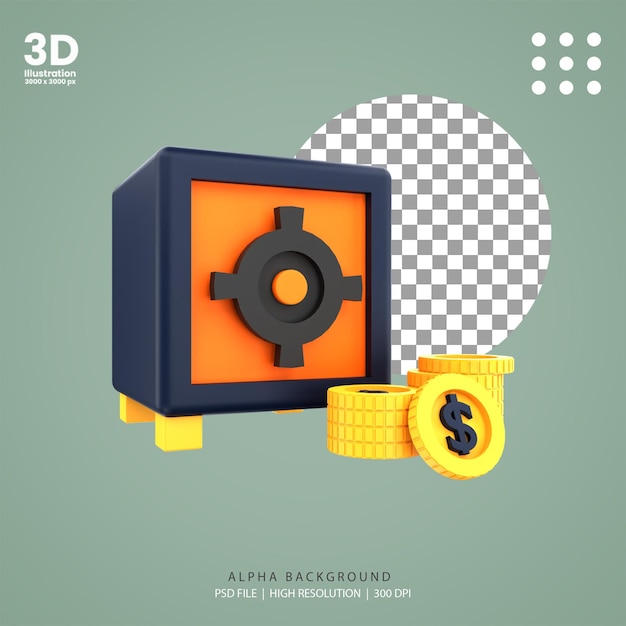 PSD 3d render money saving illustration