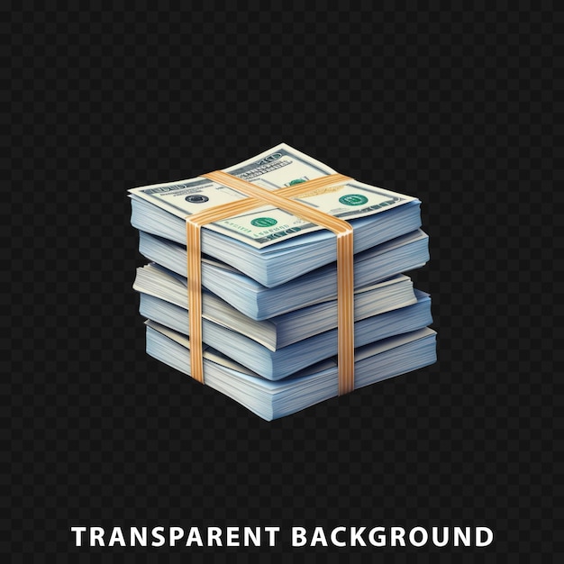 PSD 3d render money stack isolated on transparent background