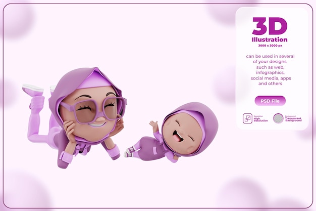 PSD 3d render mother and child illustration