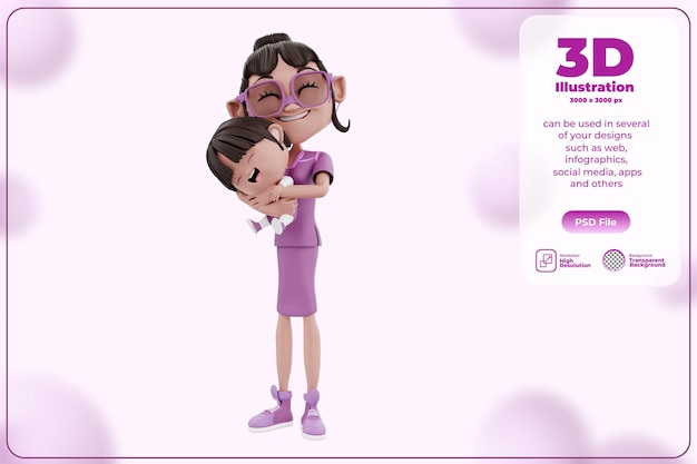 PSD 3d render mother and child illustration