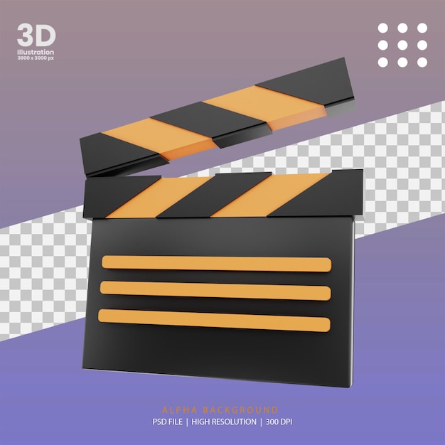 PSD 3d рендеринг иллюстрации кинохлопушки