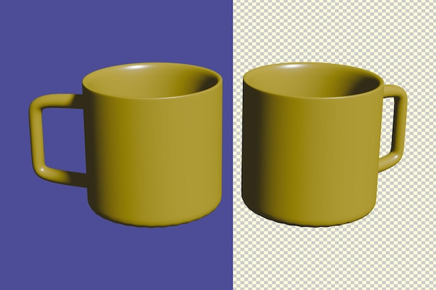 투명한 배경에 컵 PSD PSD 노란 컵의 3D 렌더