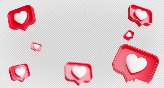 PSD 3d render of multiple notification icons background with blur concept