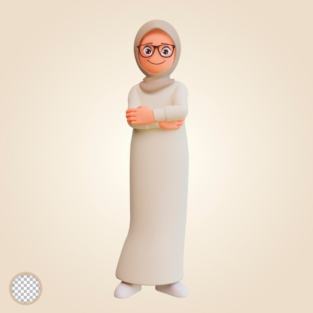 3d render muslim woman cartoon illustration