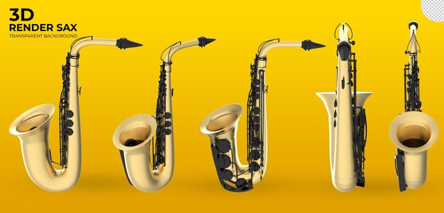 PSD 3d render muziekinstrument saxofoon