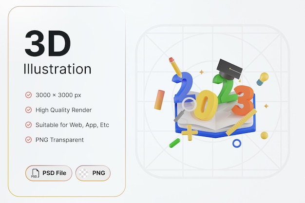 3d 렌더링 새해 2023 가운 개념 현대적인 디자인