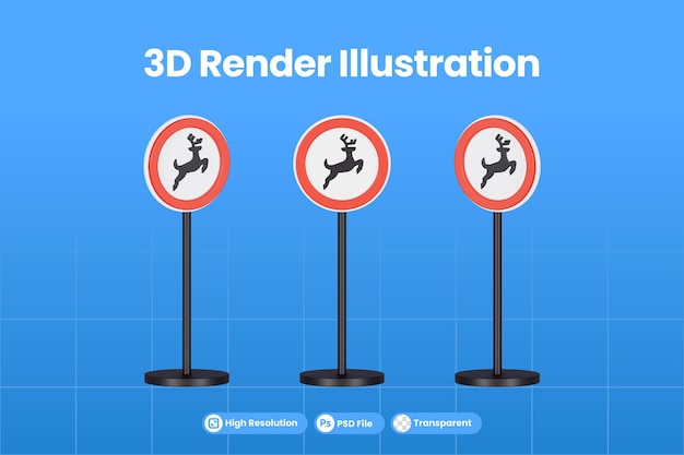 PSD 3d render nie polowanie na jelenie znak drogowy premium psd