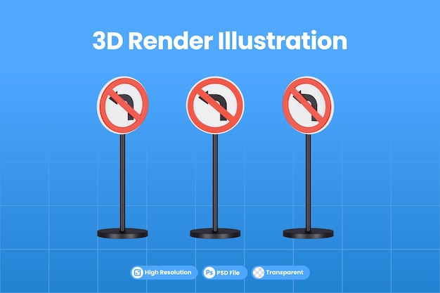 3dレンダリング左折標識なし交通標識プレミアムpsd