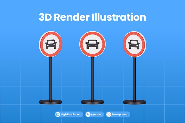 PSD 3d визуализация дорожный знак без моторного транспорта премиум psd
