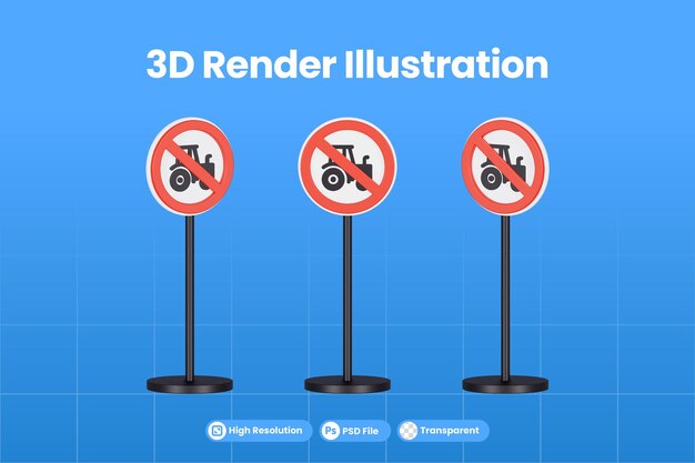 PSD 3d render no tractor road sign premium psd