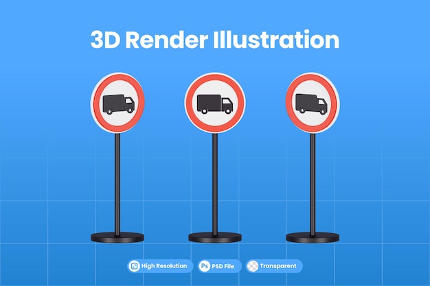 3d визуализация запрещен грузовик дорожный знак премиум psd