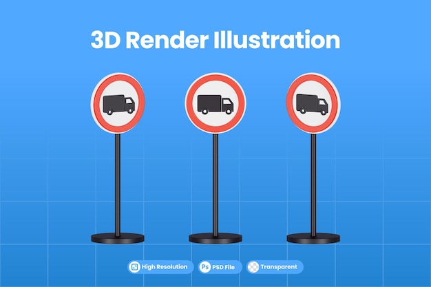 PSD 3dレンダリングトラック禁止道路標識プレミアムpsd