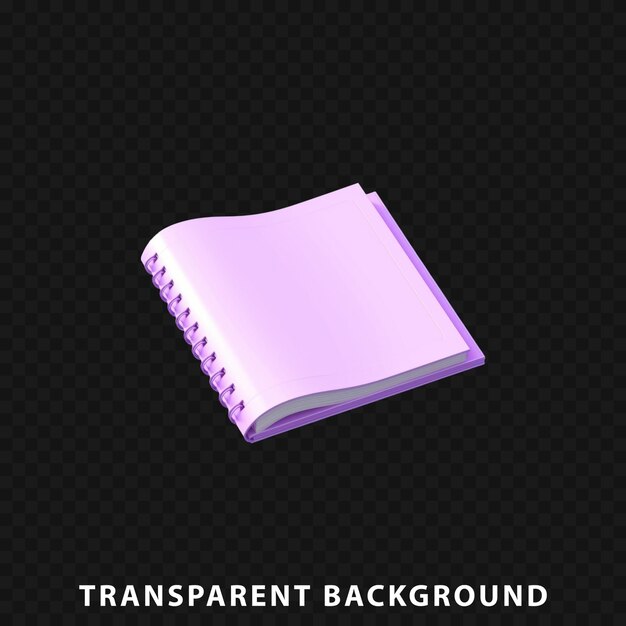 3d render notebook isolated on transparent background